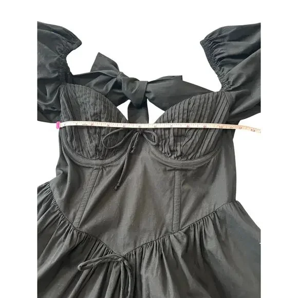 For Love & Lemons Ruth Mini Dress Black 100% Organic Cotton Size XS Coquette